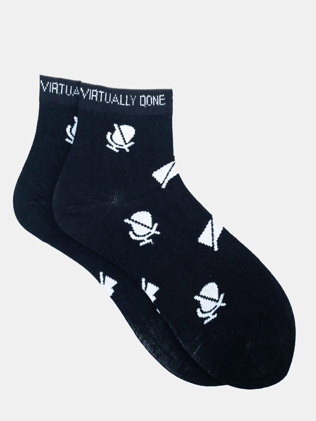 Soxytoes Black & White Patterned Combed Cotton Shoe-Liners