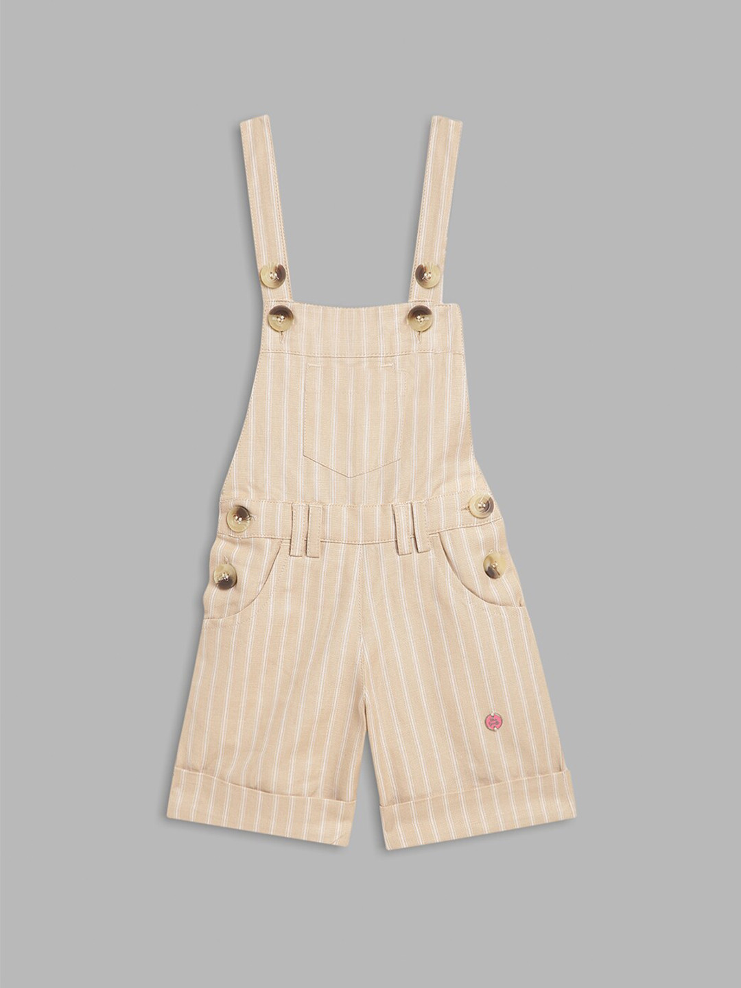Blue Giraffe Girls Beige & White Striped Basic Jumpsuit