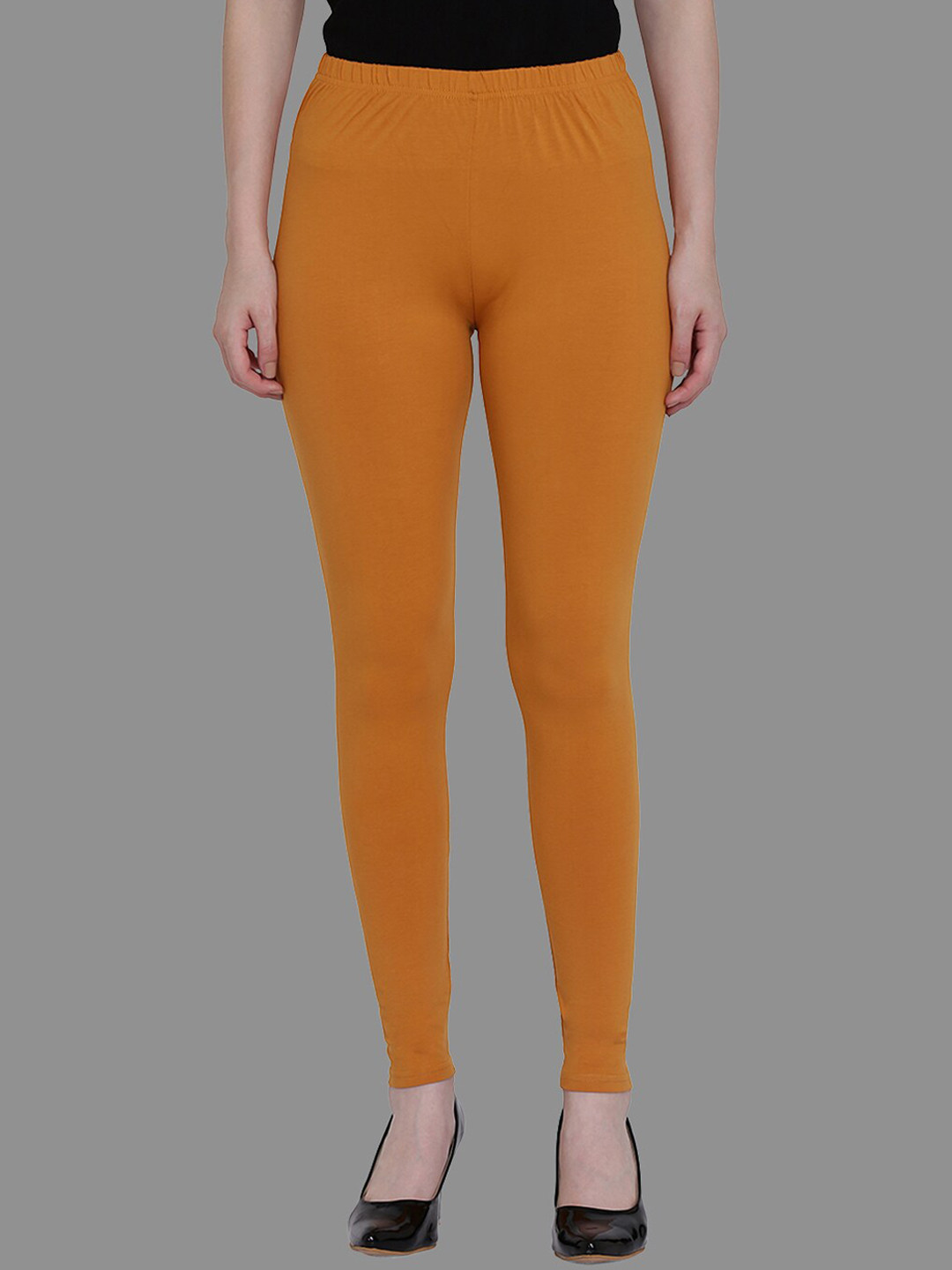 SPIFFY Women Musterd Orange Solid Ankle-Length Leggings
