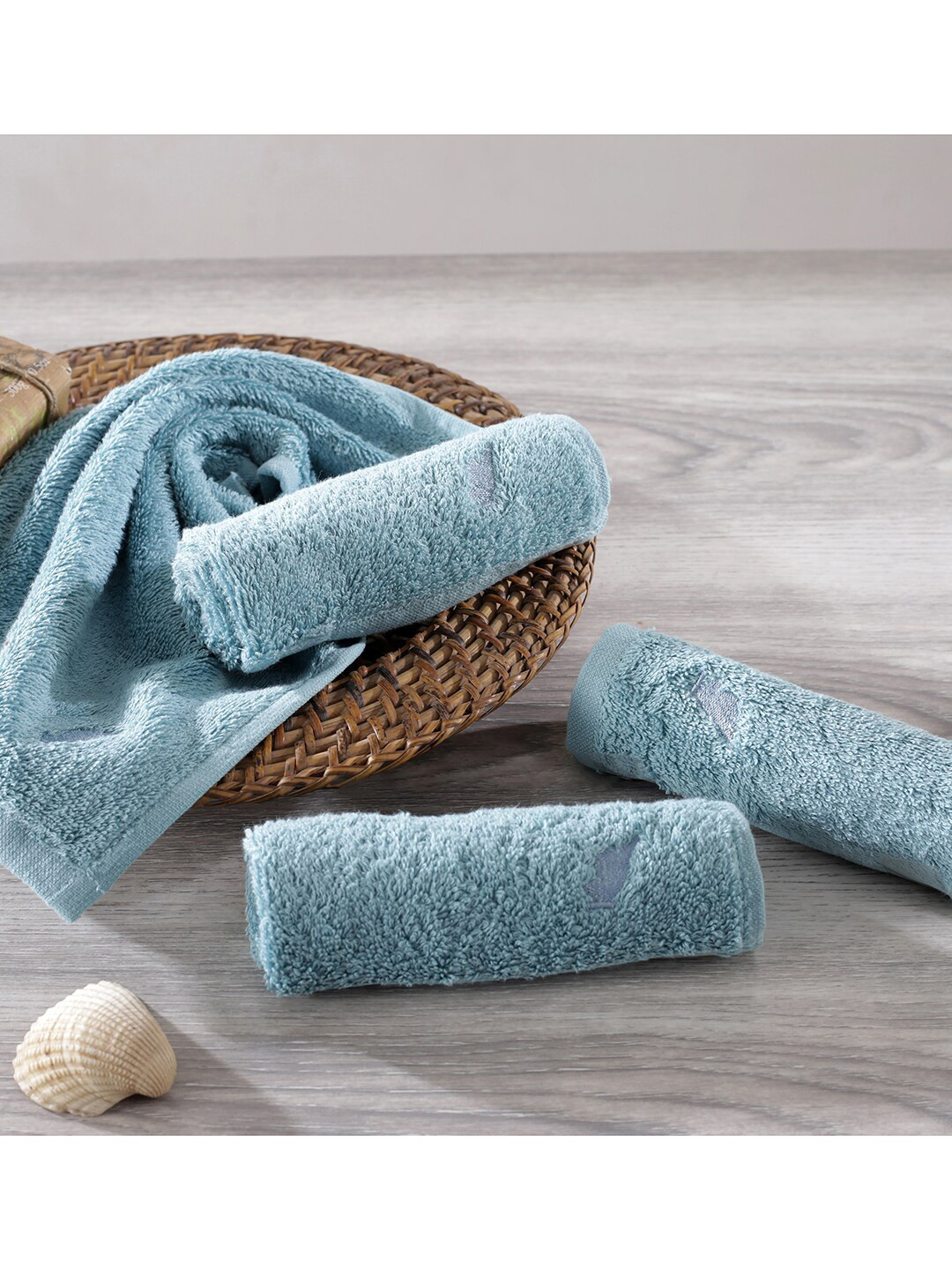 MASPAR Set Of 4 Blue Solid 550 GSM Cotton Super Absorbent Face Towel