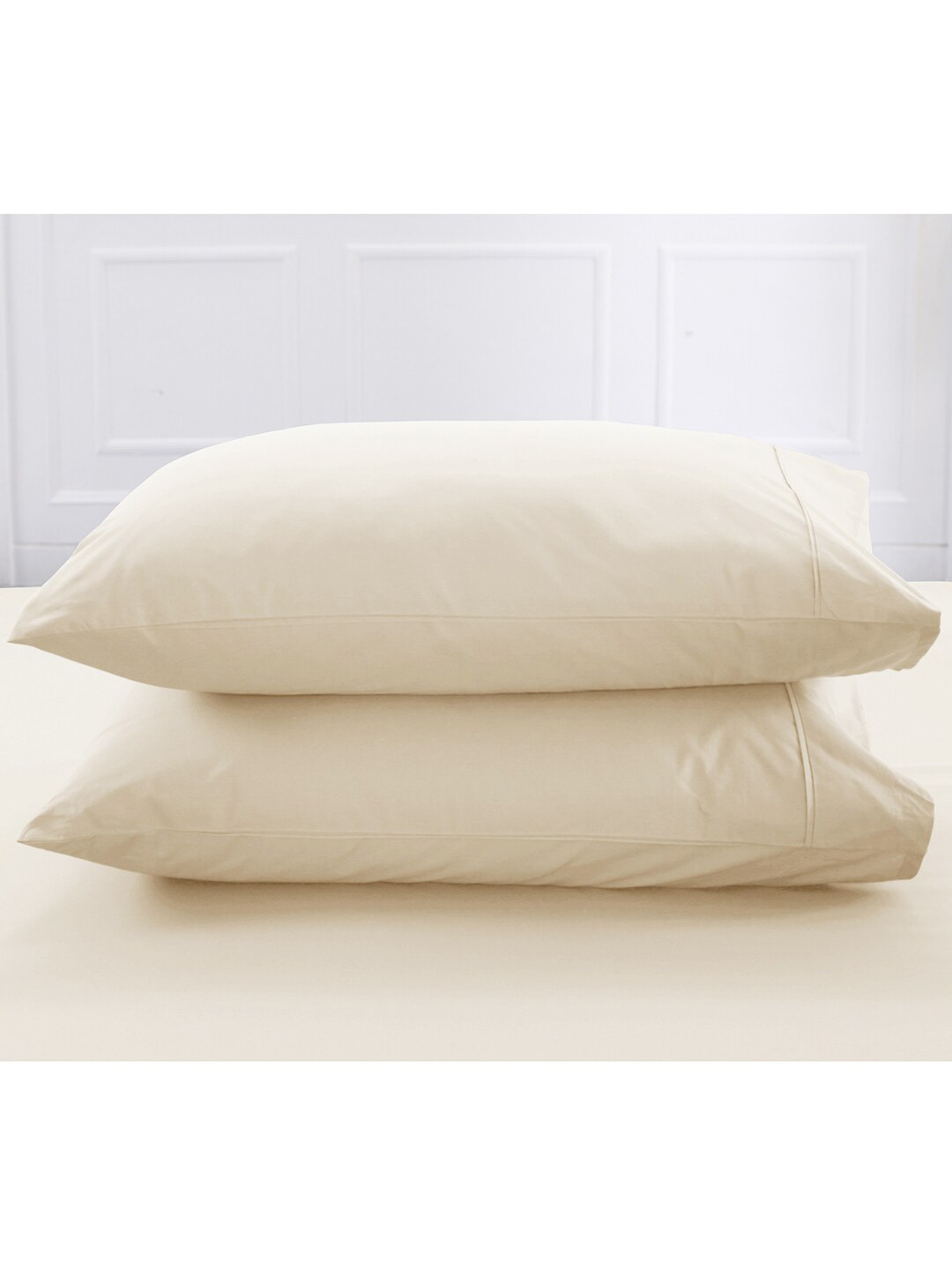 MASPAR Set Of 2 Beige Solid Pure Cotton 200 TC Standard Pillow Covers