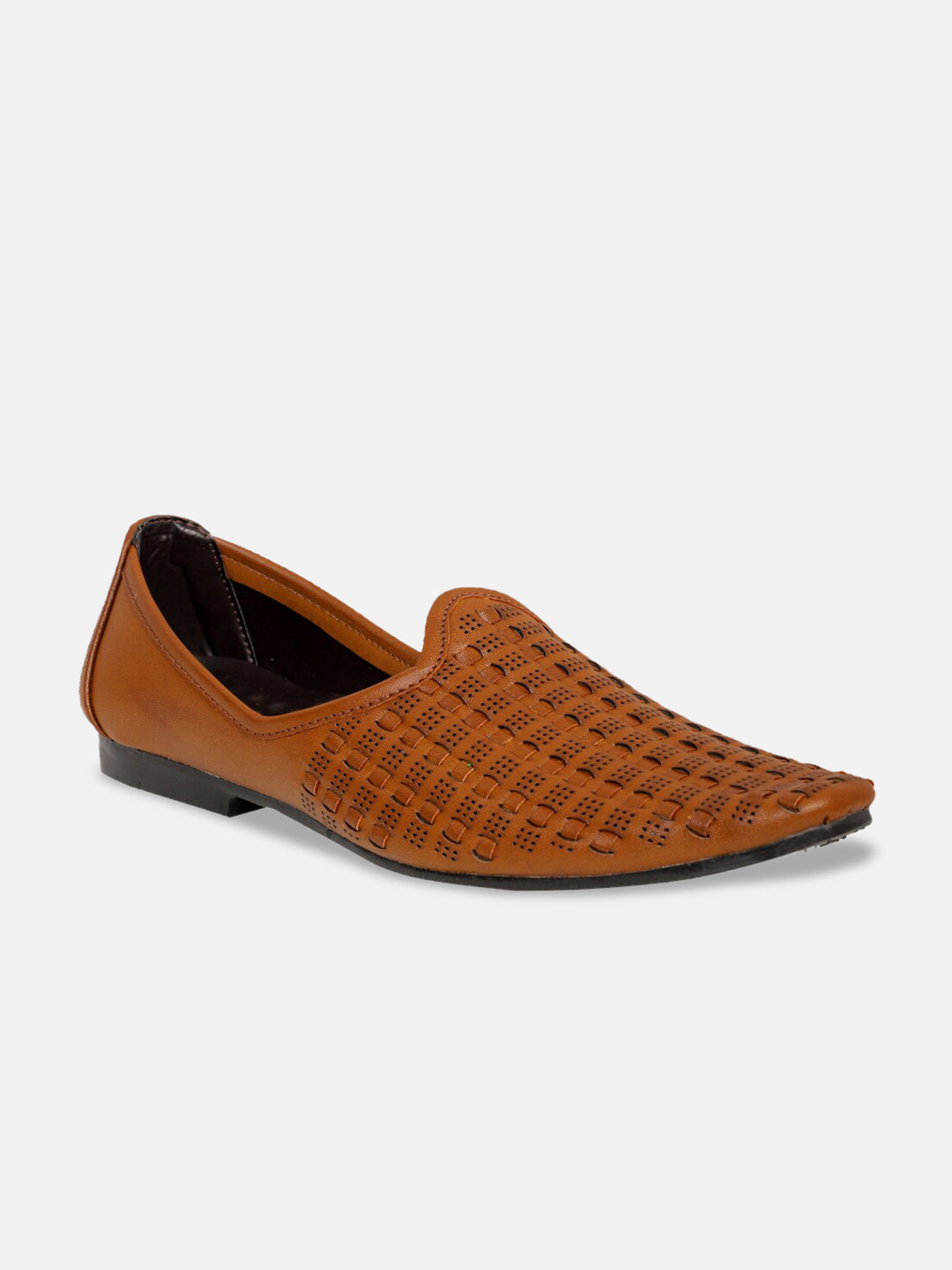 PANAHI Men Tan Woven Design Mojaris