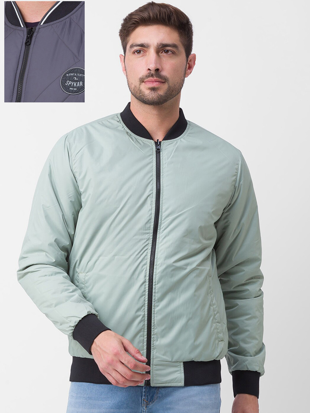 SPYKAR Men Green Reversible Bomber Jacket