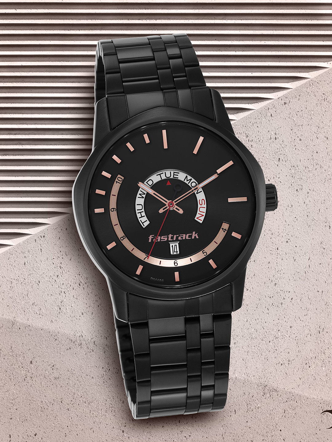 Fastrack Men Brass Patterned Dial & Stainless Steel Straps Analogue Watch 3279NM01