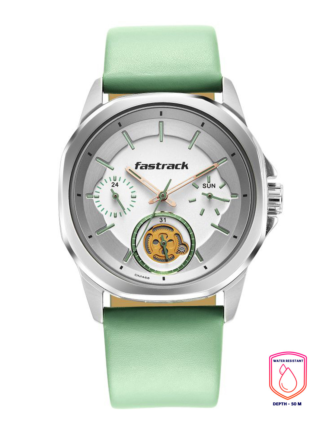 Fastrack Men Brass Dial & Leather Straps Analogue Watch 3283SL02