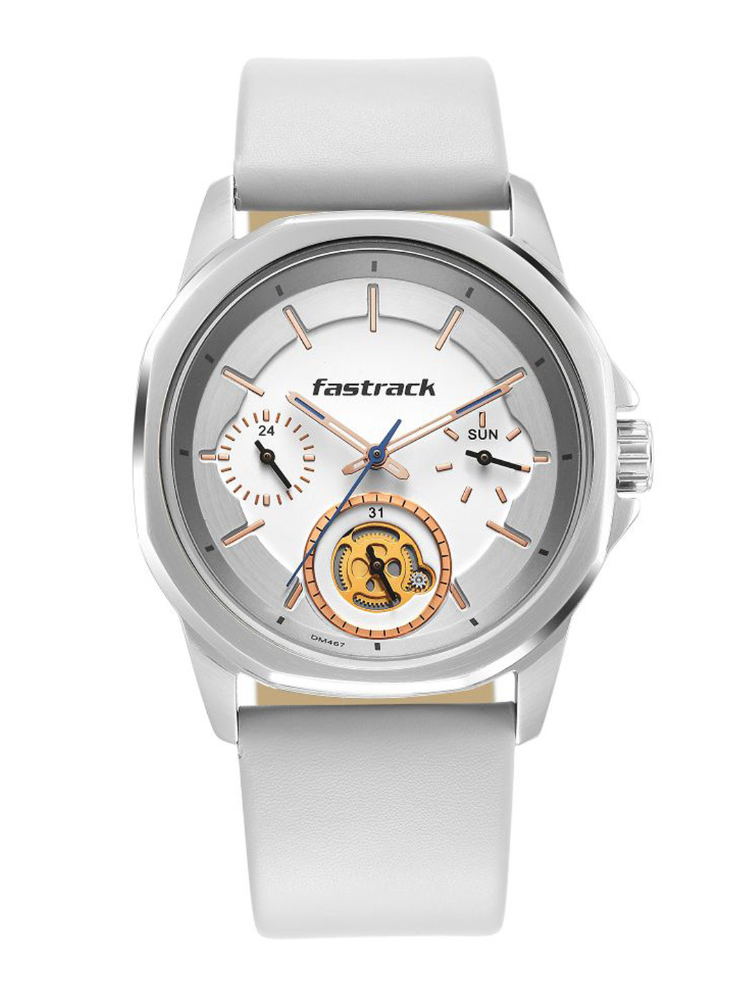 Fastrack Men Brass Dial & Leather Straps Analogue Watch 3283SL01