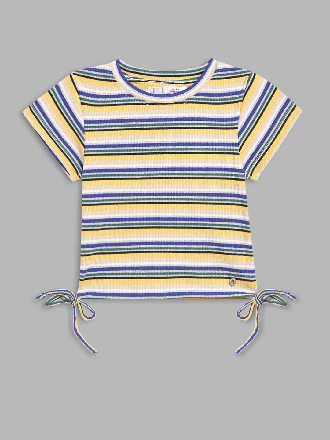 ELLE Girls Multicoloured Striped Raw Edge T-shirt