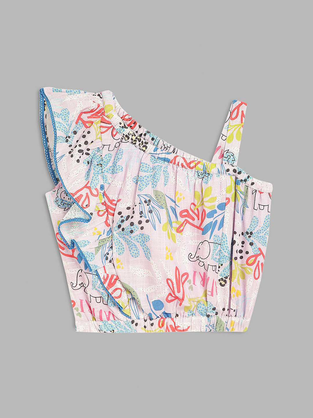 ELLE Cream-Coloured Floral Print One Shoulder Top