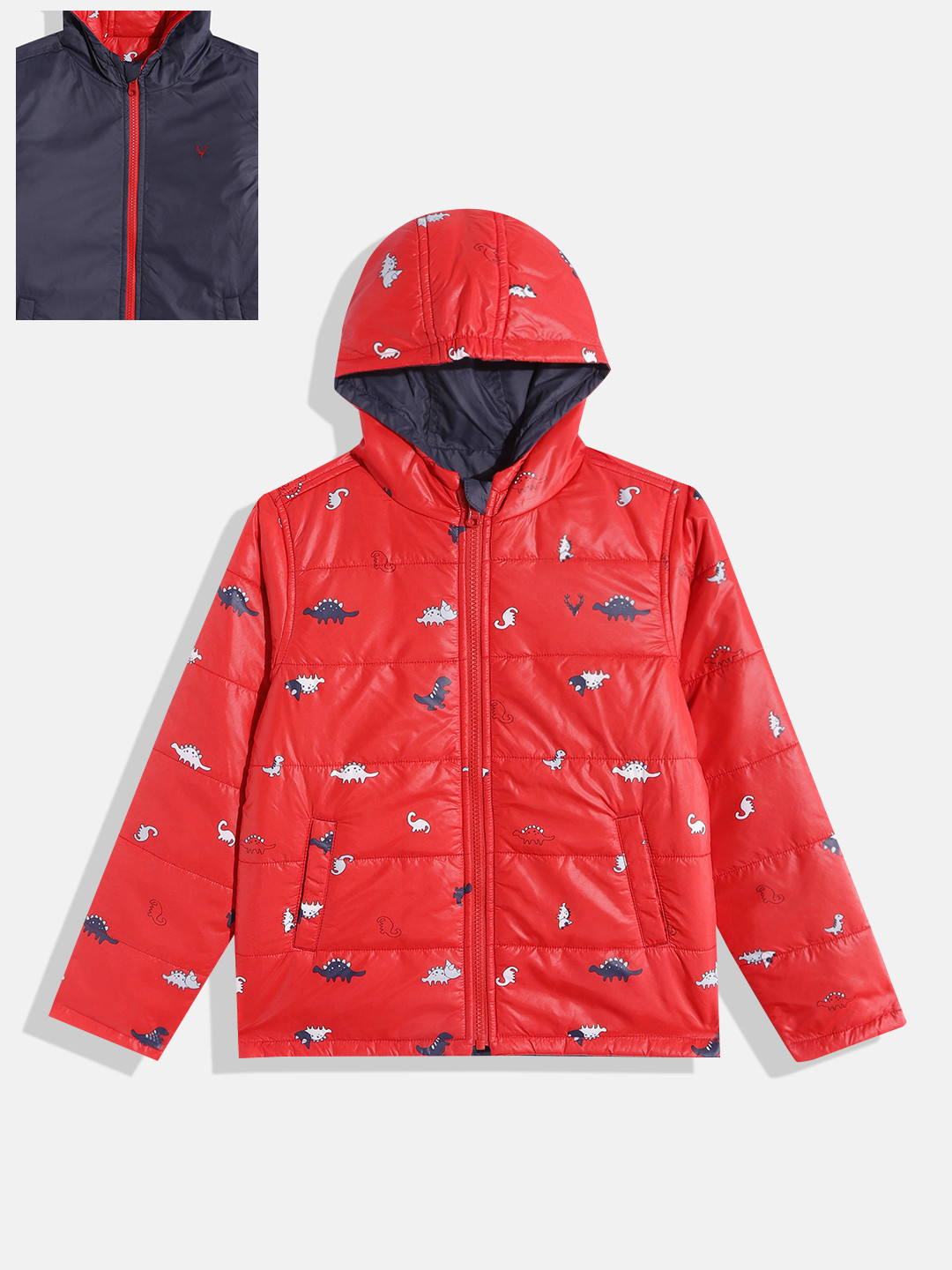 Allen Solly Junior Boys Red & Navy Blue Reversible Hooded Padded Jacket