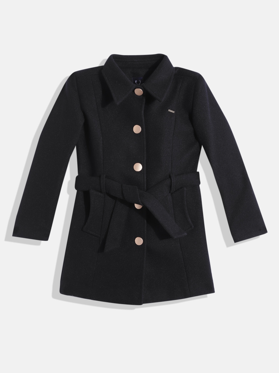 Buy Allen Solly Junior Girls Black Solid Overcoat With Belt