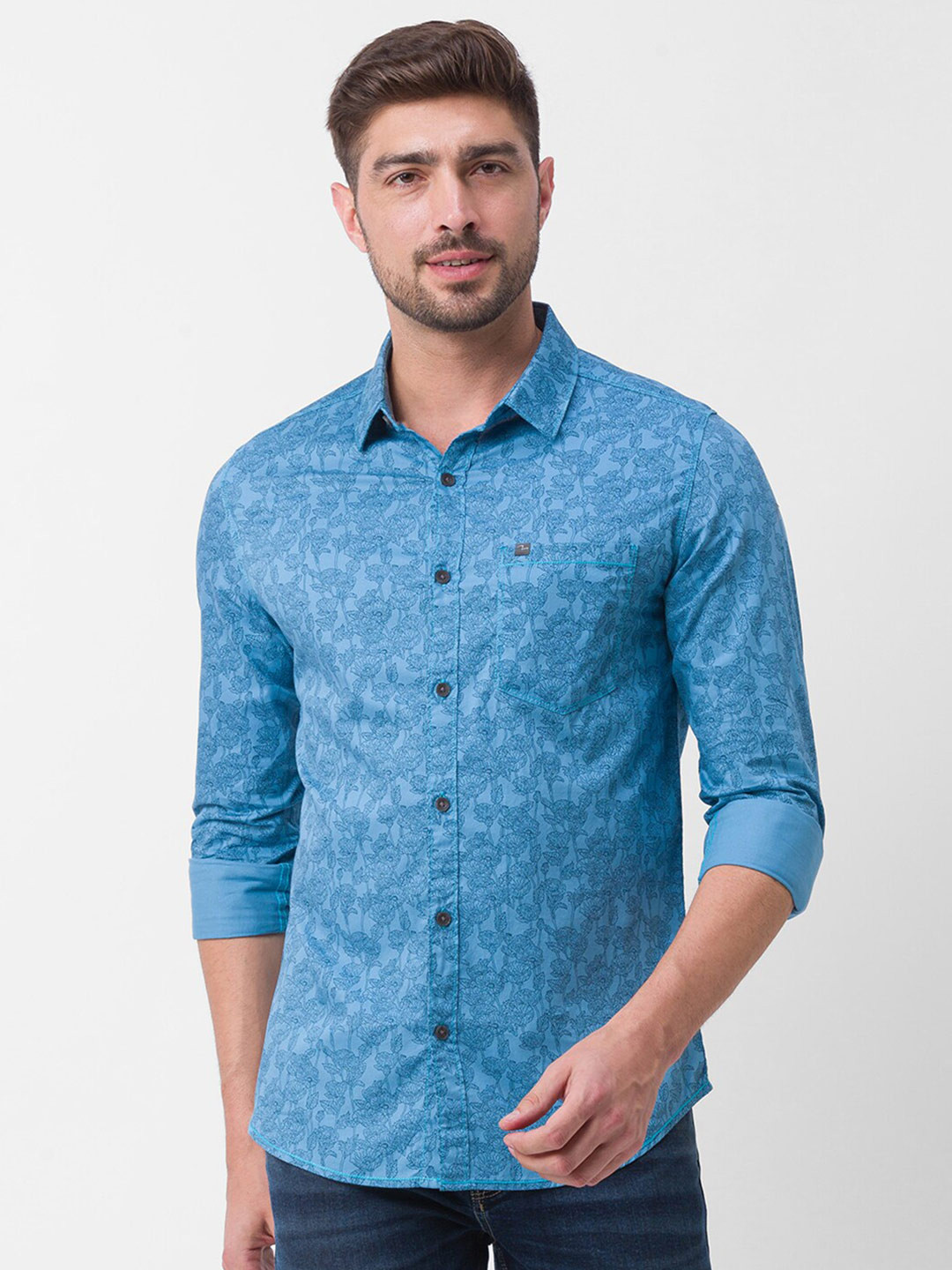 SPYKAR Men Grey Slim Fit Floral Printed Casual Shirt