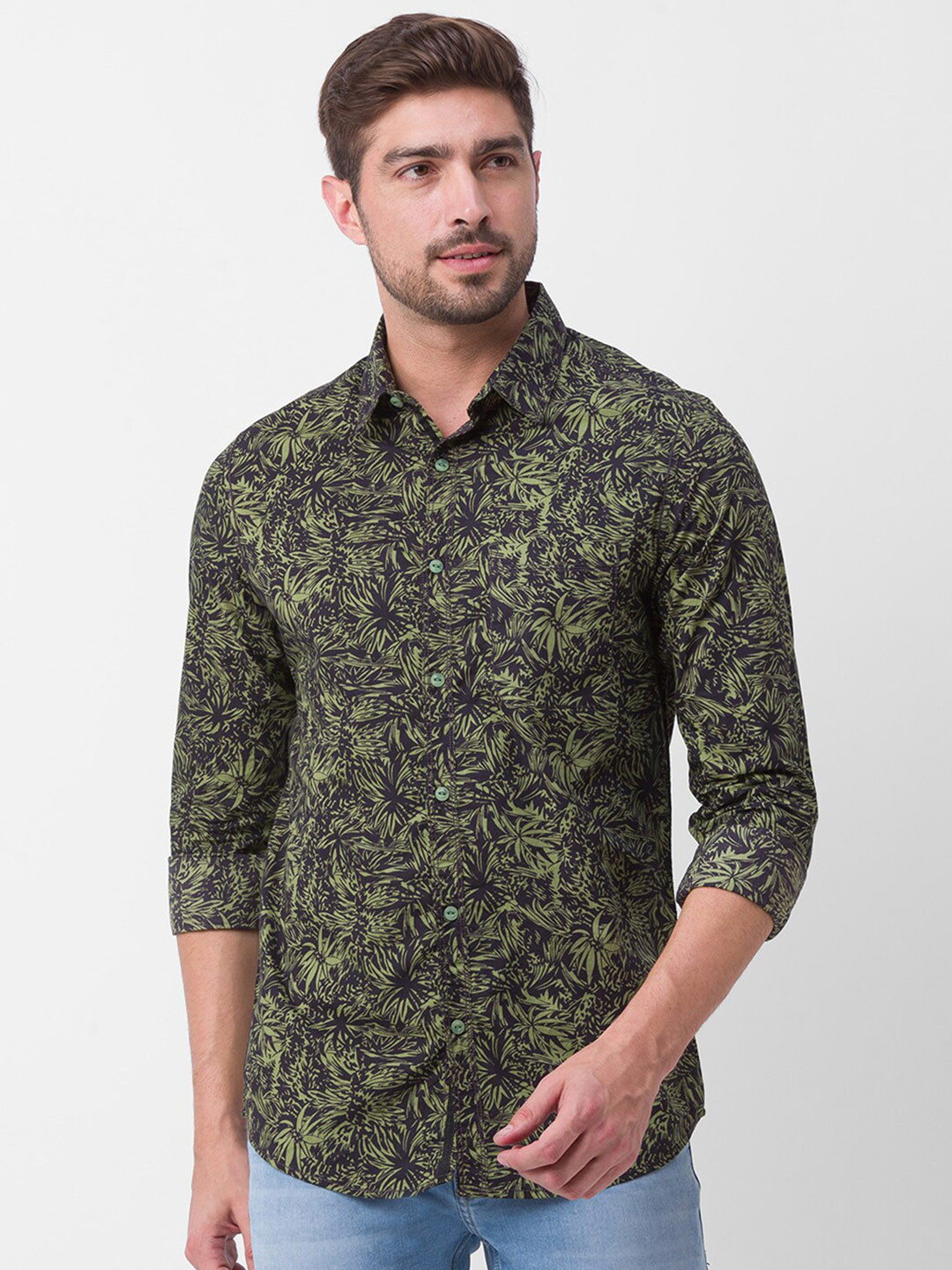 SPYKAR Men Green Slim Fit Floral Printed Casual Shirt