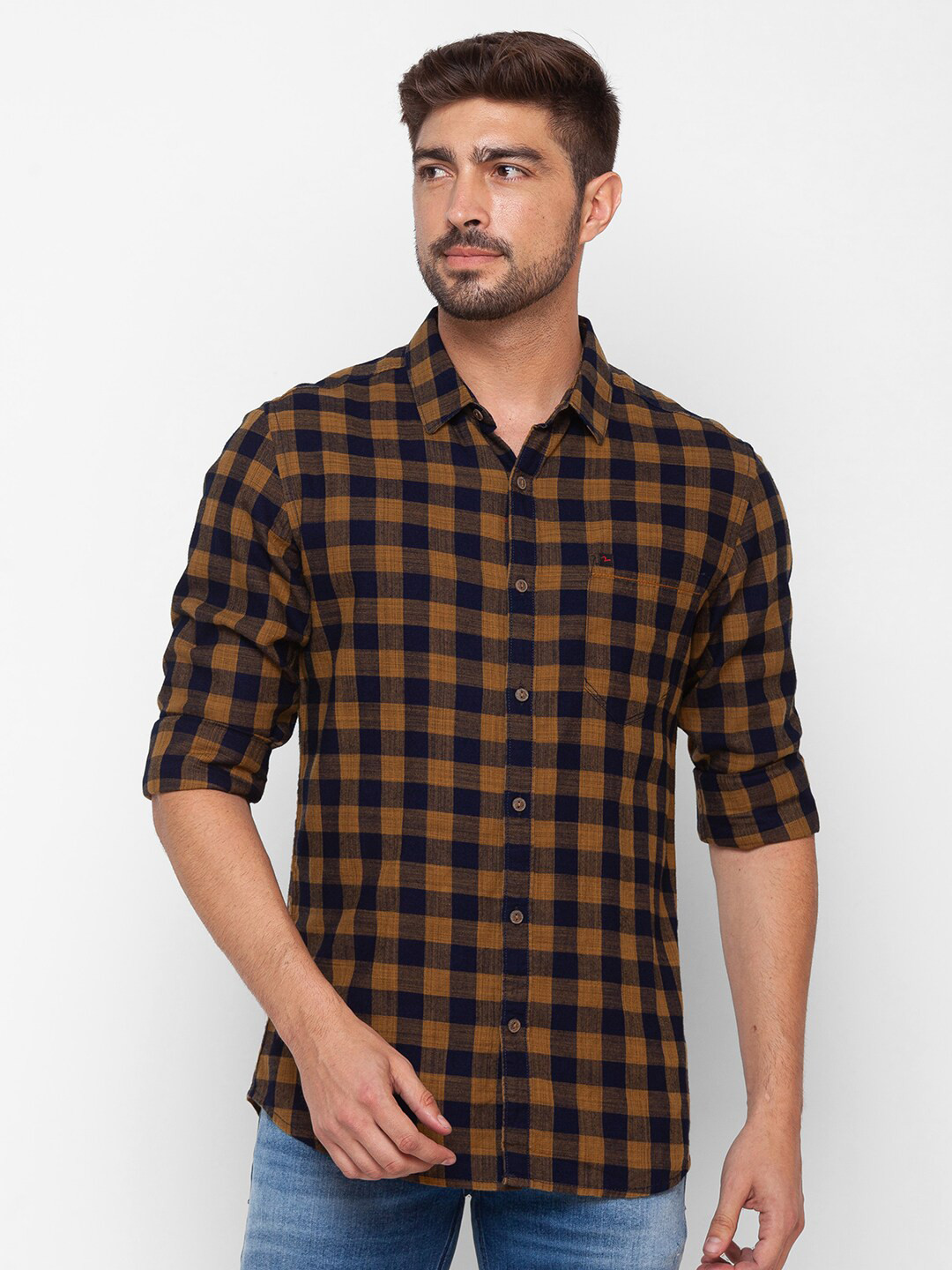 SPYKAR Men Green Slim Fit Buffalo Checks Checked Casual Shirt