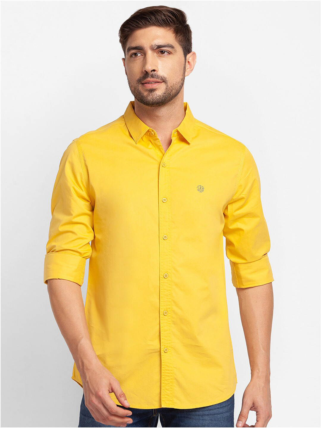 SPYKAR Men Yellow Slim Fit Casual Shirt