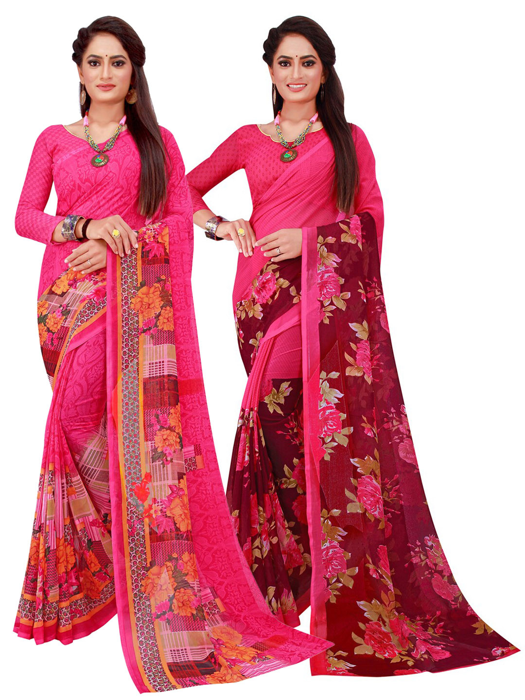 Florence Magenta & Magenta Pure Georgette Saree