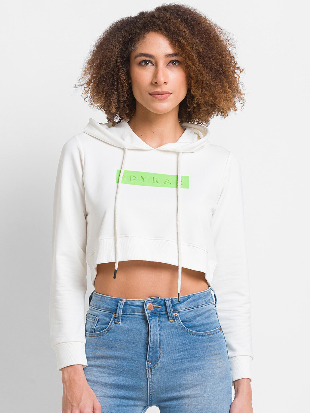 SPYKAR Women White Hooded Sweatshirt