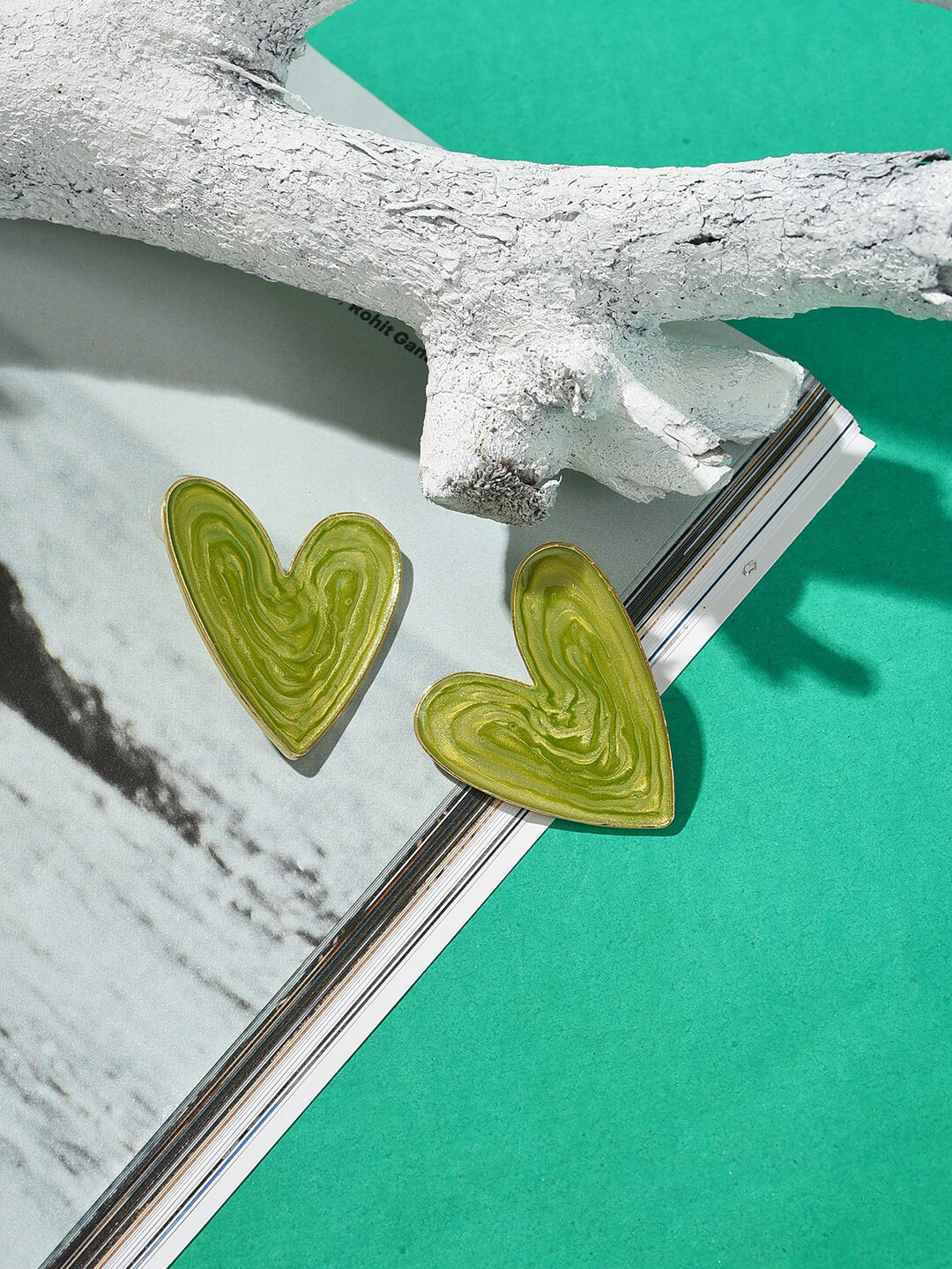 SOHI Sea Green Contemporary Studs Earrings