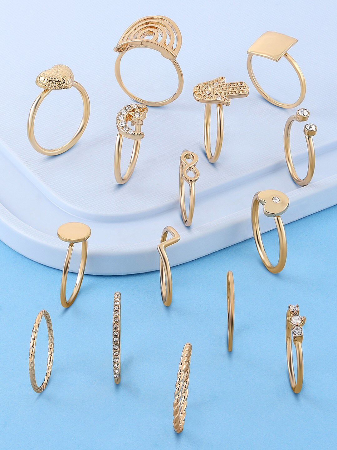 AMI Women Set of 15 Gold-Toned Contemporary Finger Rings