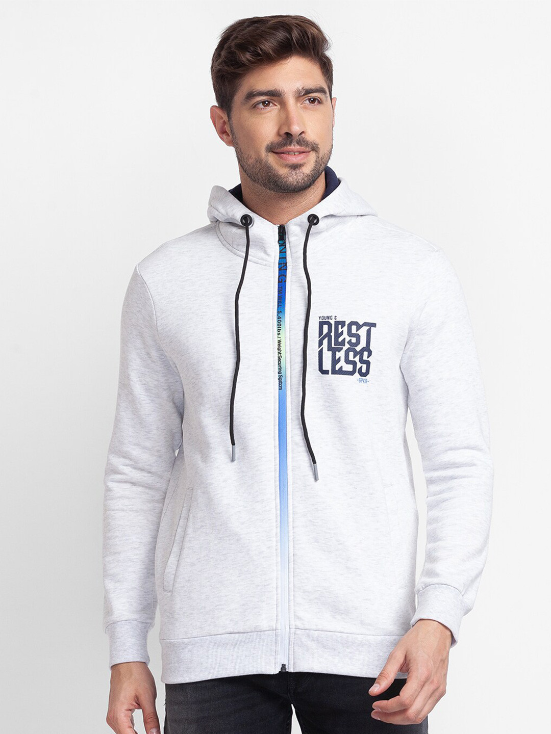 SPYKAR Men Grey Hooded Sweatshirt
