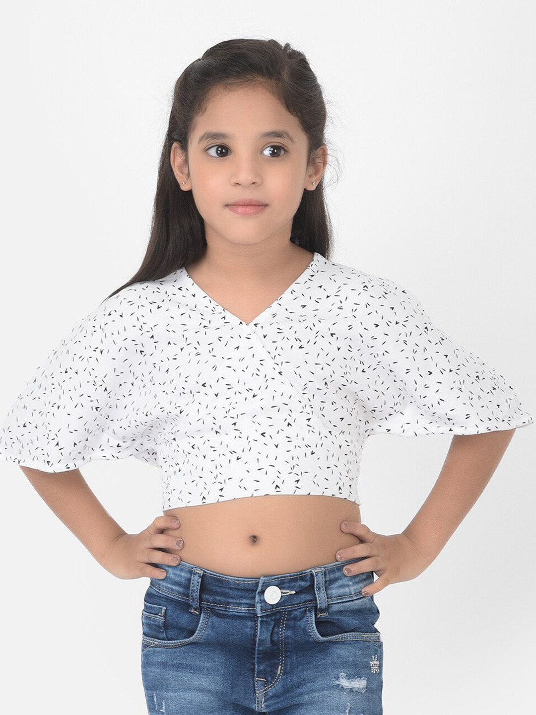 Crimsoune Club Girls White Print Crop Top