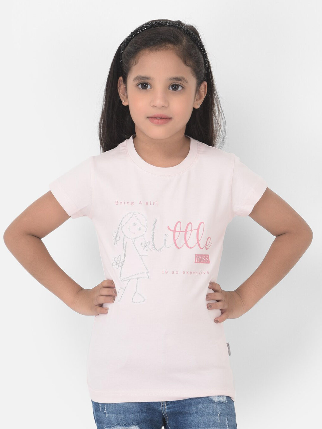 Crimsoune Club Girls Pink & delicacy Typography Printed Slim Fit T-shirt