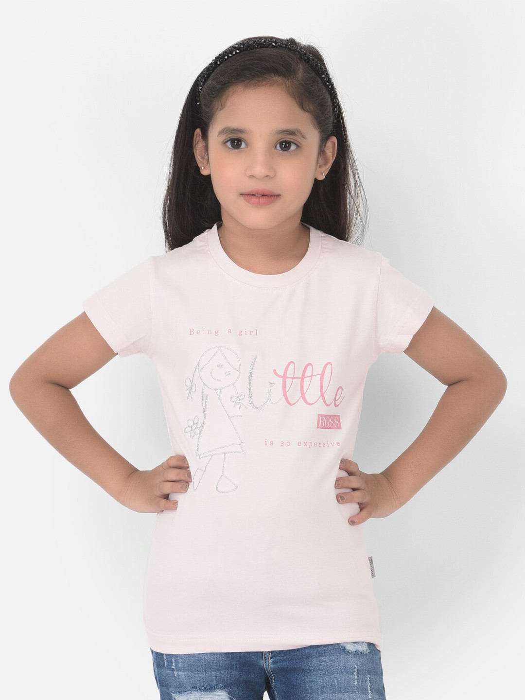 Crimsoune Club Girls Pink & delicacy Typography Printed Slim Fit T-shirt