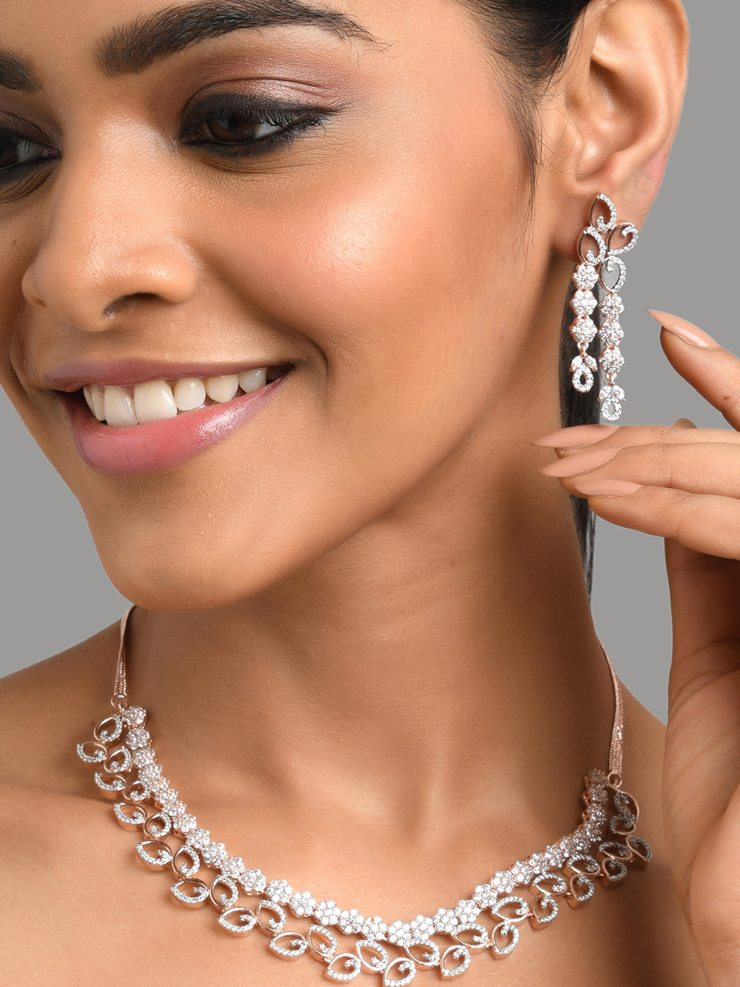 Fida Rose Gold-Plated White Stone-Studded Jewellery Set