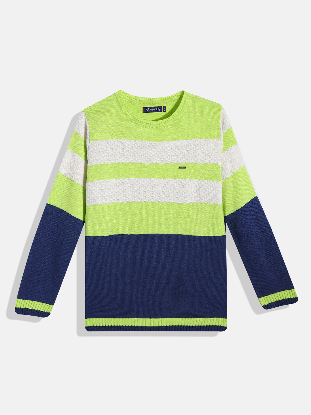 Allen Solly Junior Boys Green & White Striped Striped Pullover
