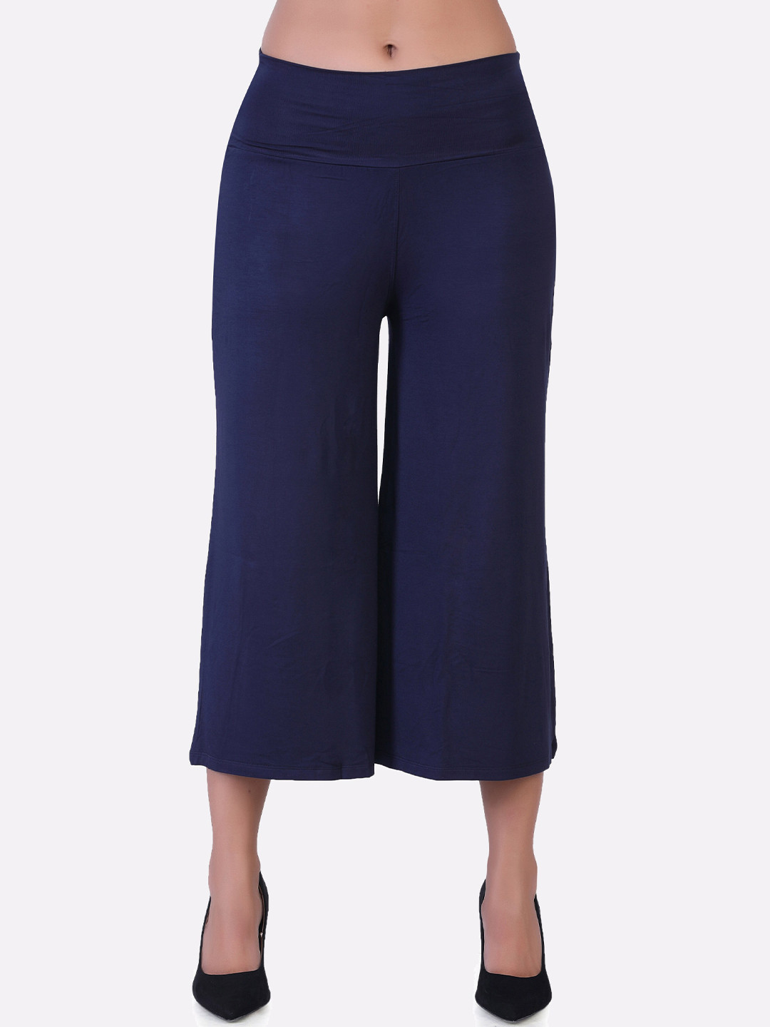 LAASA SPORTS Women Navy Blue Knitted Cropped Palazzos