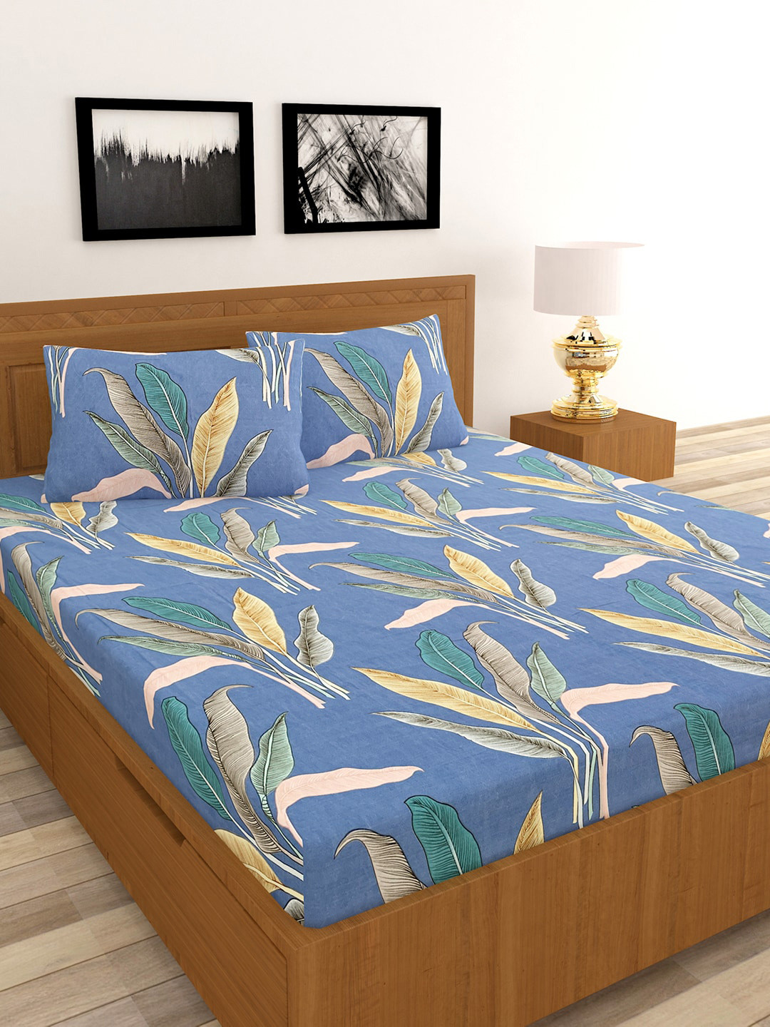 MORADO Blue 120 TC Queen Bedsheet with 2 Pillow Covers