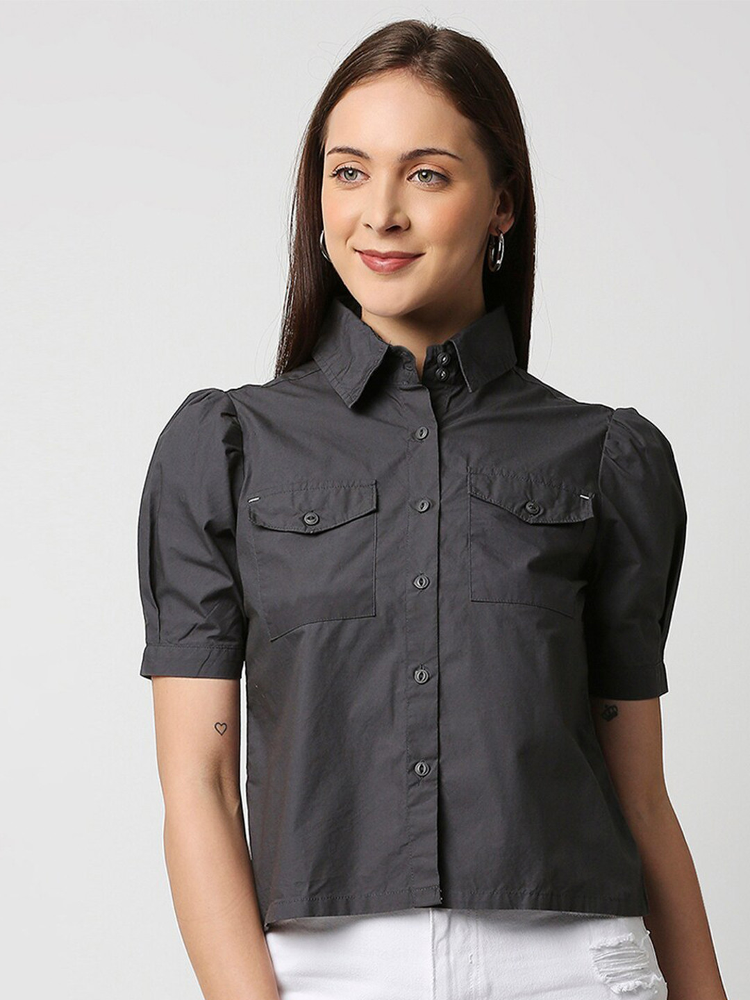 Remanika Brown & quartz Shirt Style Top