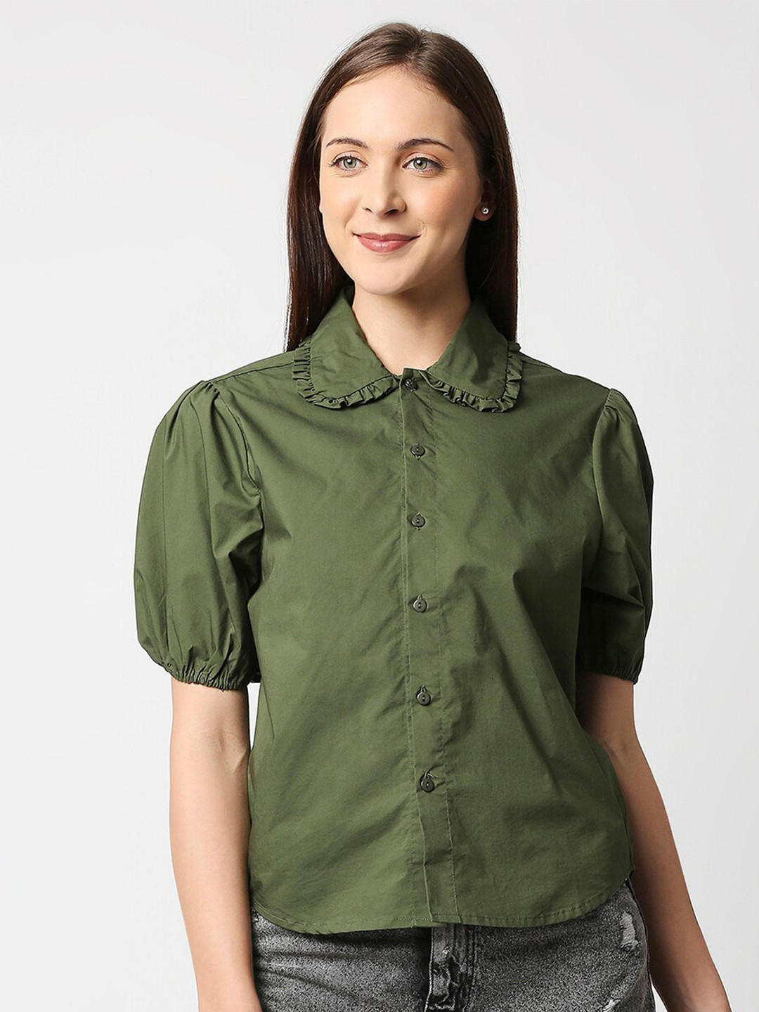 Remanika Green & olivine Shirt Style Top