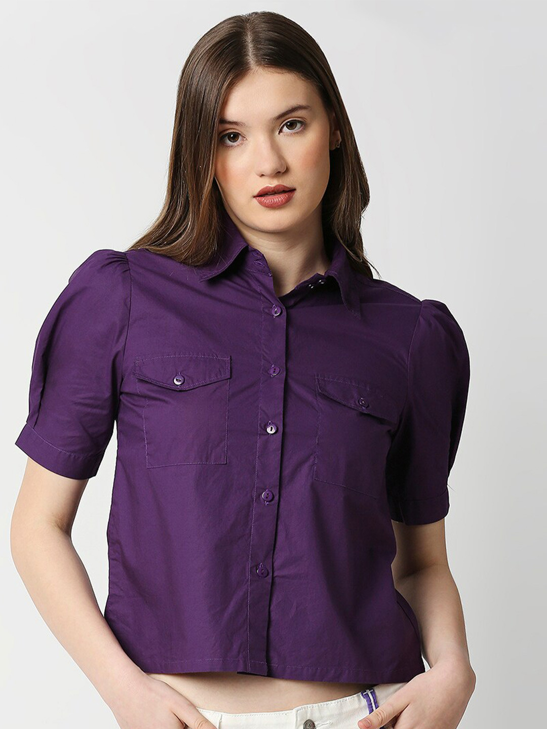 Remanika Purple Shirt Style Top