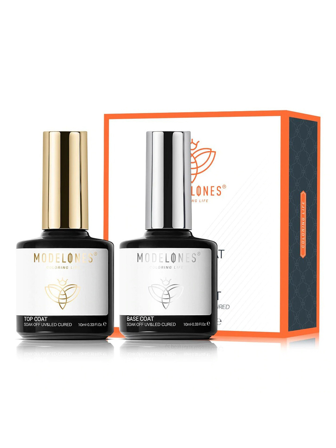 Modelones Set of Soak Off UV & LED Cured Nail Gel Top Coat & Base Coat - 10 ml Each