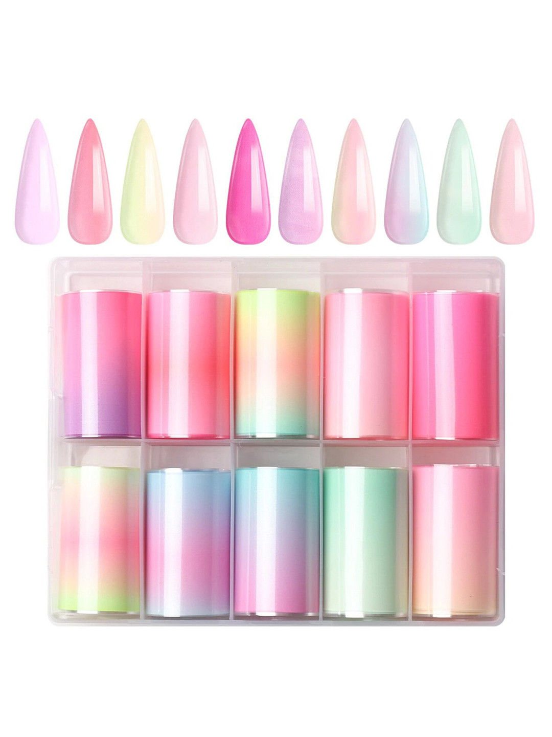 Modelones Set of 10 Nail Foil Transfer Sticker Strips - Gummy