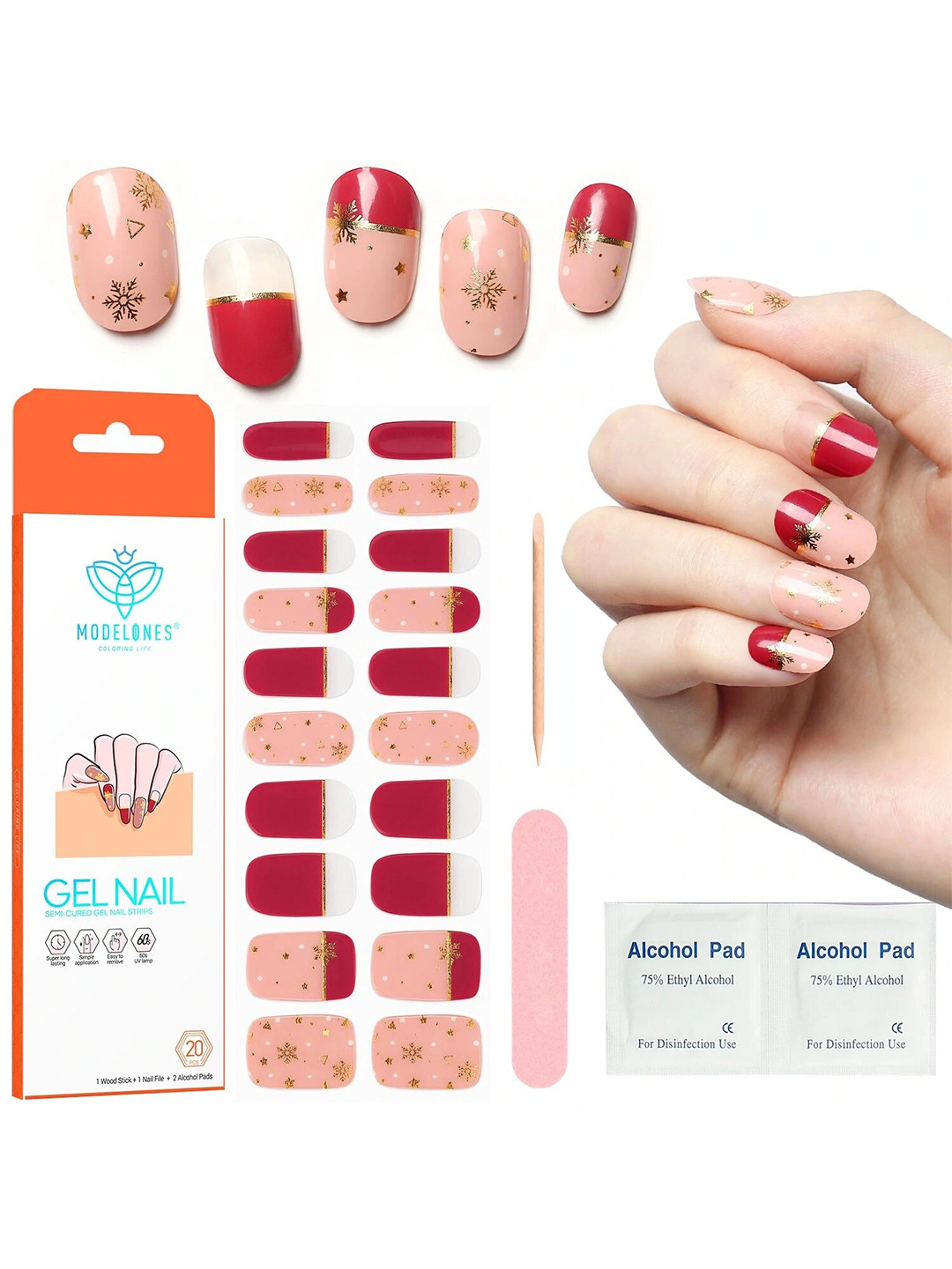 Modelones 20 Semi-Cured Gel Nail Strips Sticker with Wood Stick & Nail File- New Year Baby