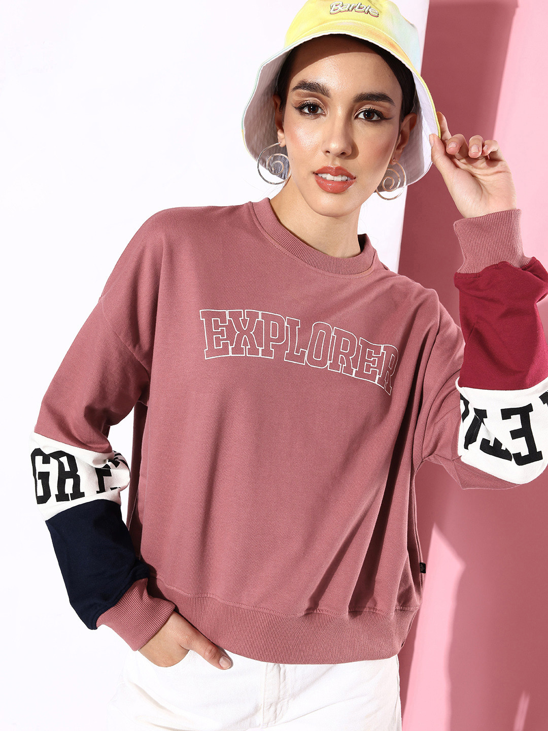 The Roadster Life Co. Rose Pink Typography Printed Winter Discotheque Sweatshirt