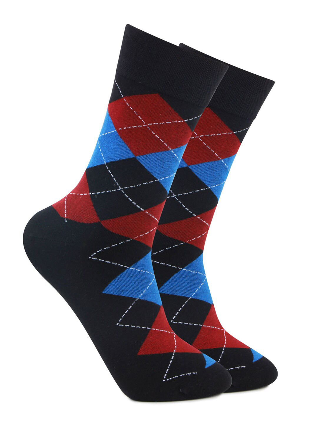 Bonjour Men Black & Red Patterned Cotton Socks