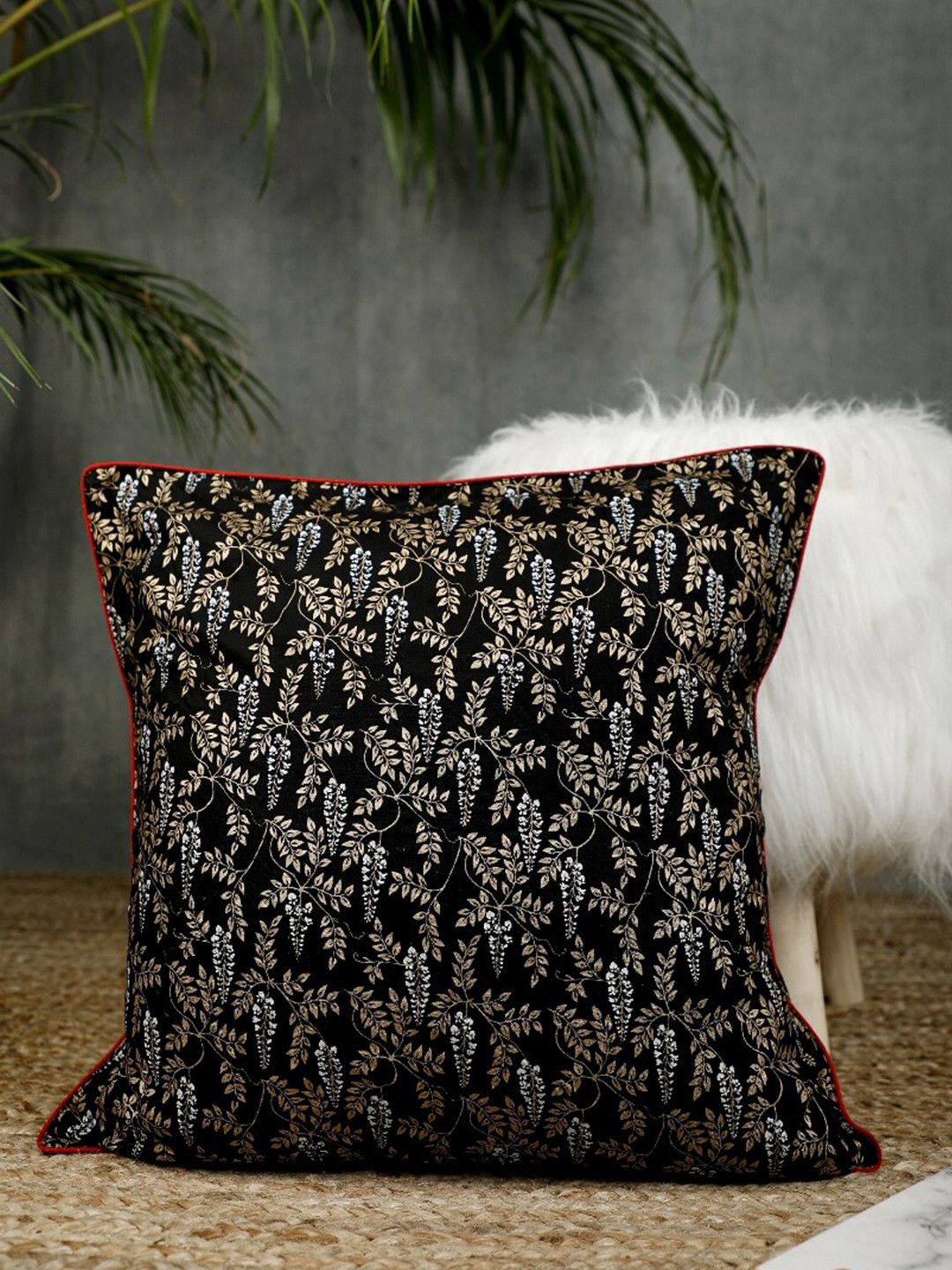 Jaipur Folk Black & White Set of 2 Floral Square Cushion Covers