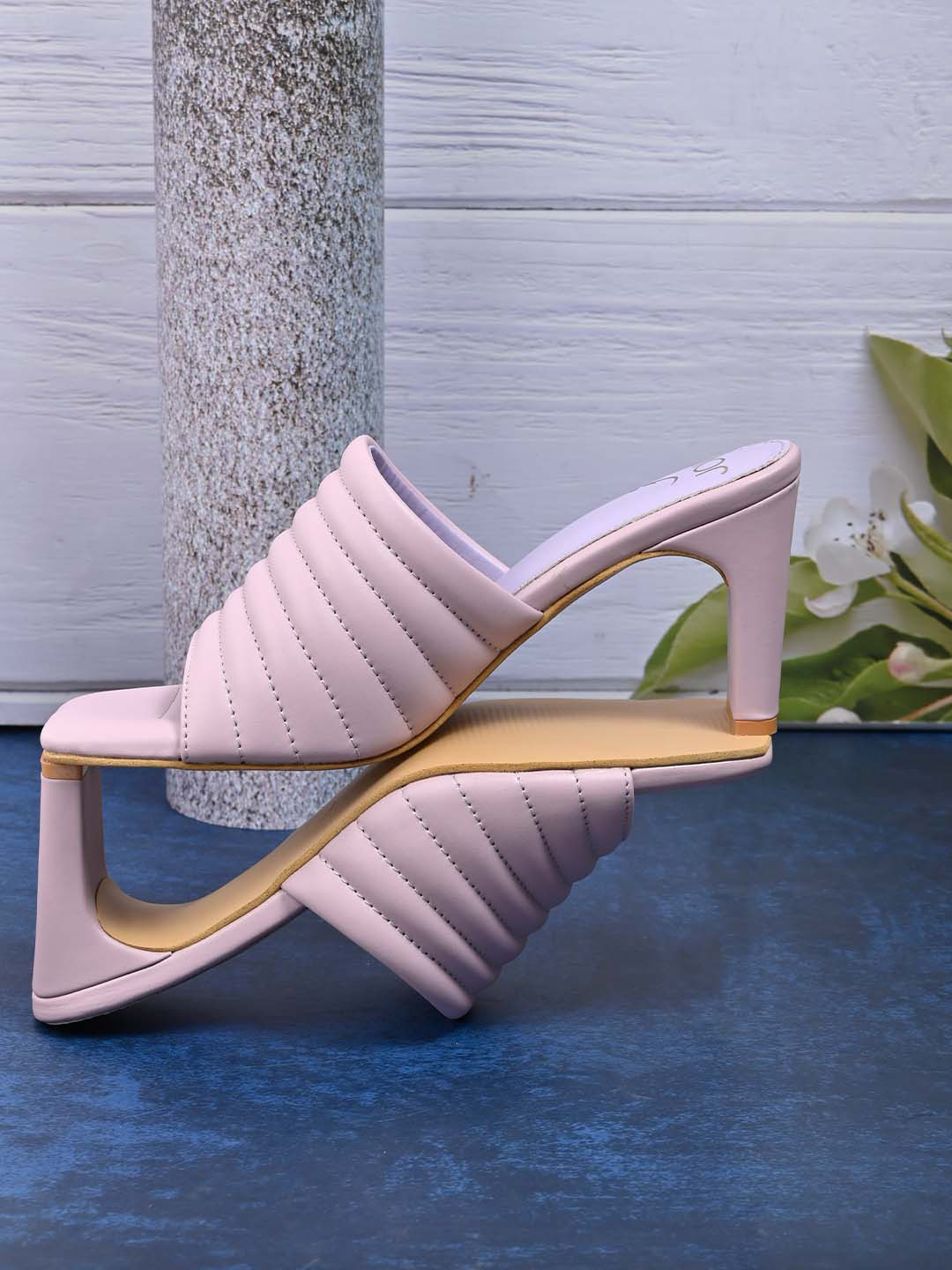Jove Lavender Printed PU Block Sandals