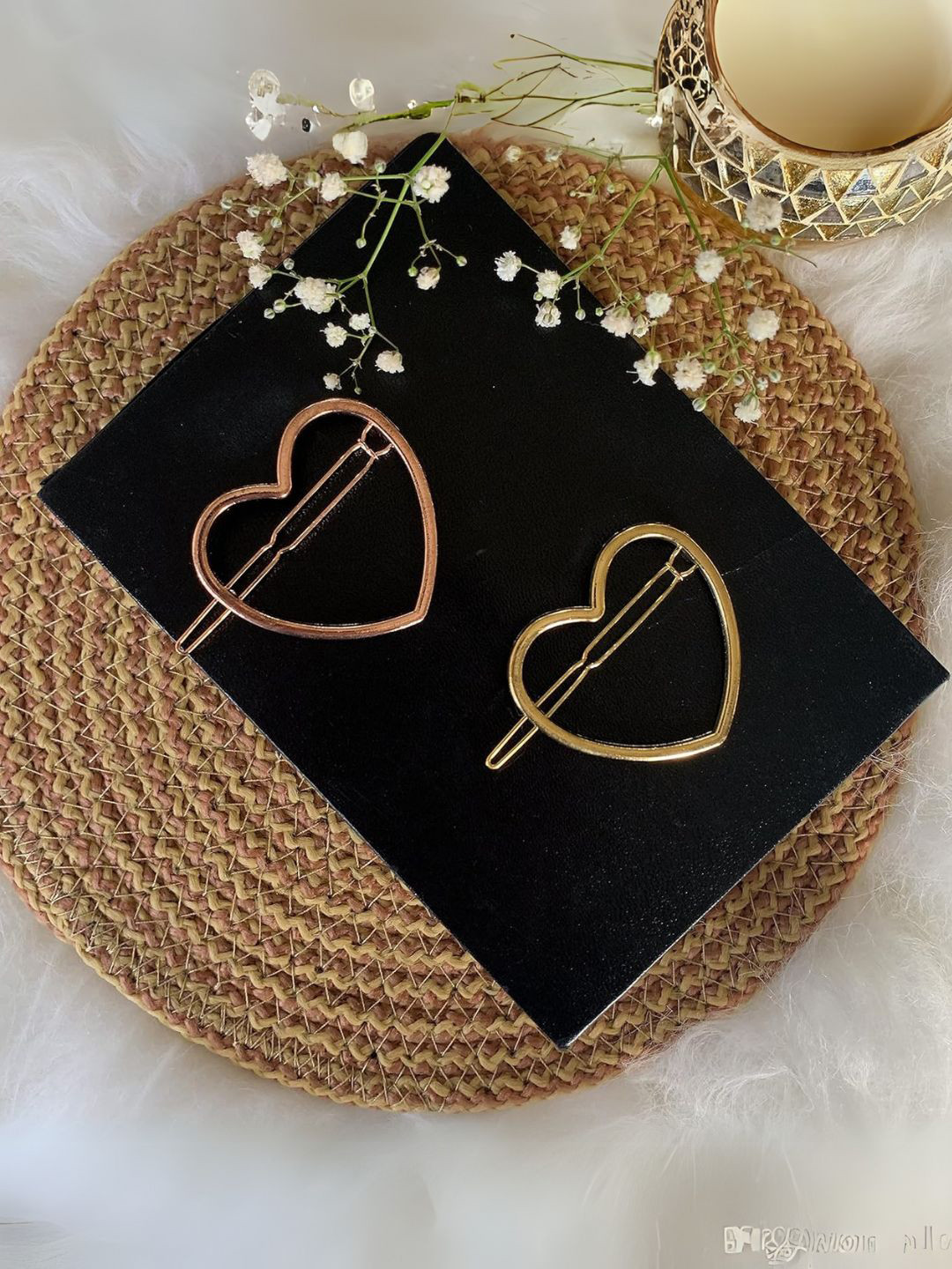 I Jewels Set of 2 Gold-Toned Heart Shaped Hair Pins