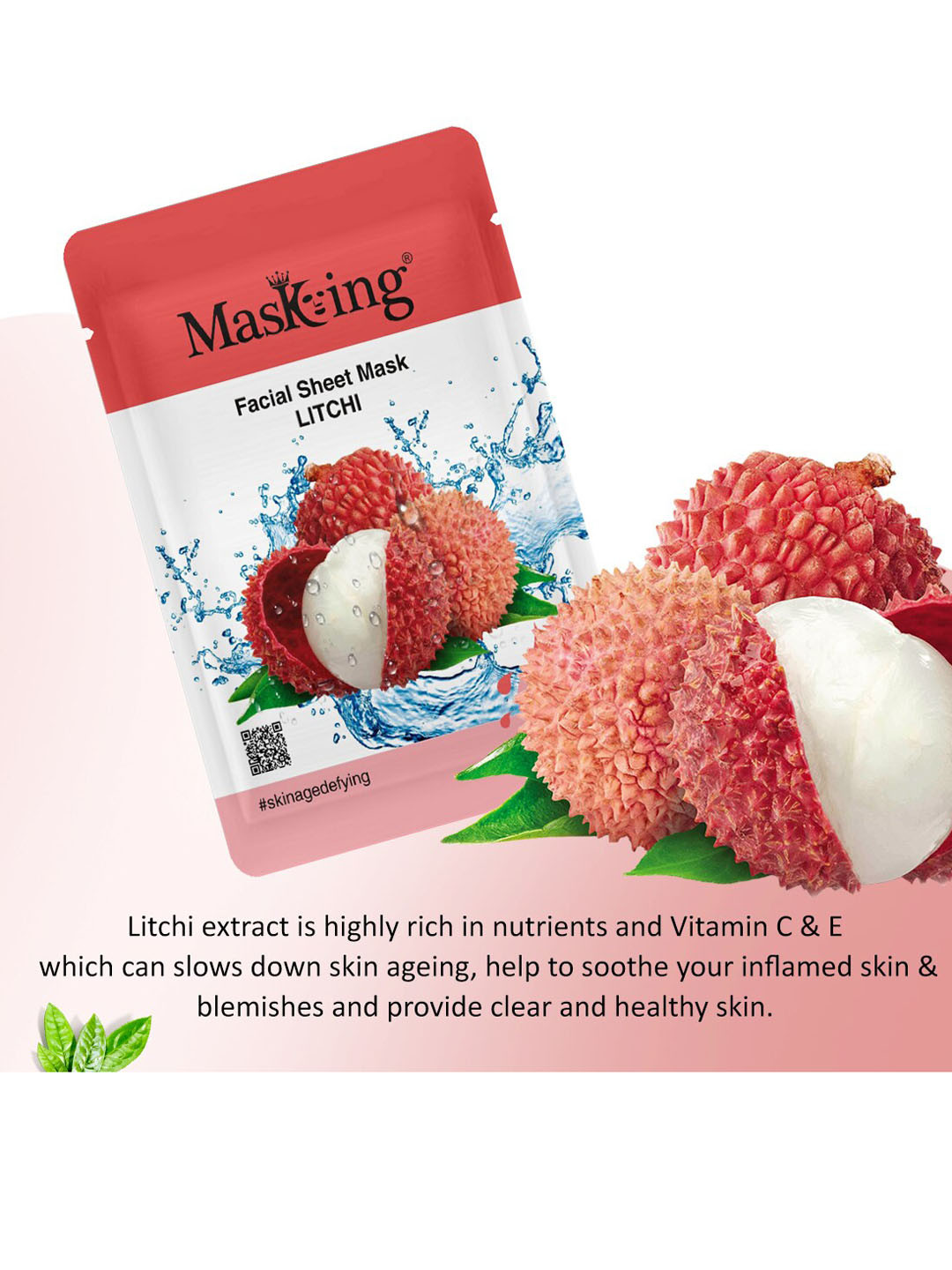 MasKing Set of 2 Bamboo Facial Sheet Masks - Litchi + Tea Tree & Matcha Tea - 20g each