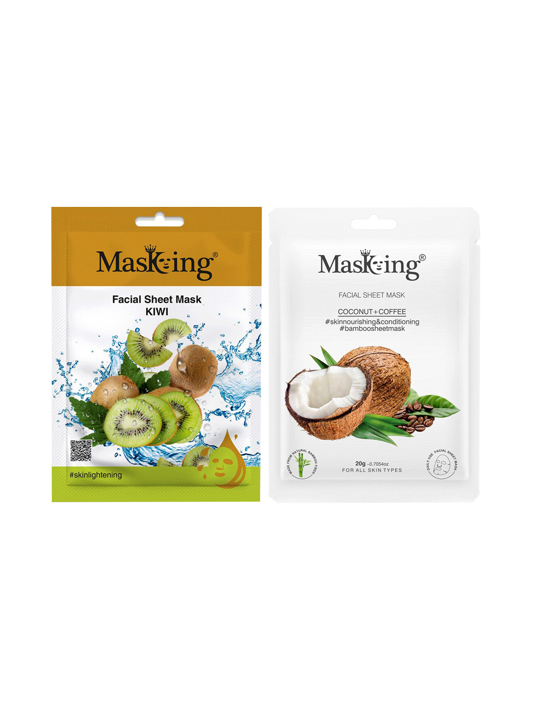 MasKing Set of 2 Beauty Bamboo Facial Sheet Mask - Kiwi & Coconut - 20 g Each