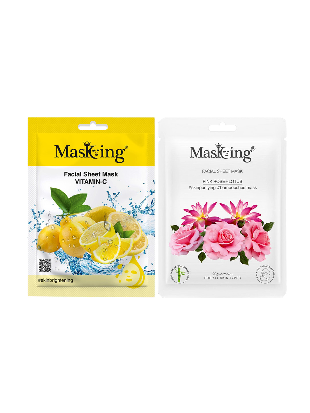 MasKing Set of 2 Beauty Bamboo Facial Sheet Mask - Vitamin C & Pink Rose - 20 g Each