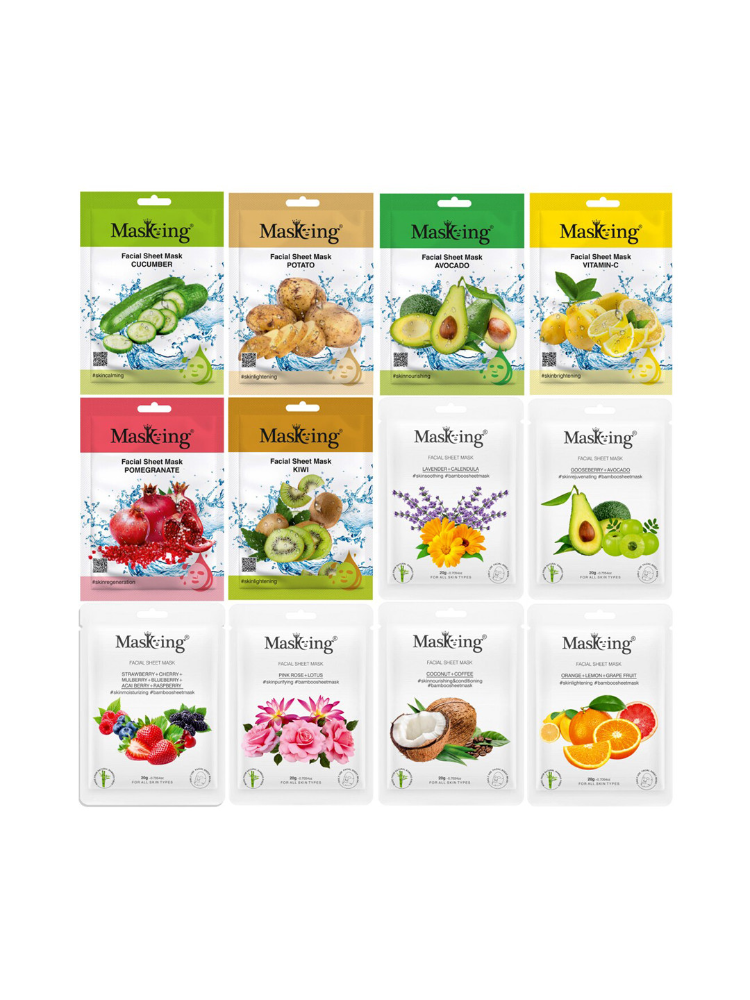 MasKing Set of 12 Cruelty Free Facial Sheet Mask - 20 g each