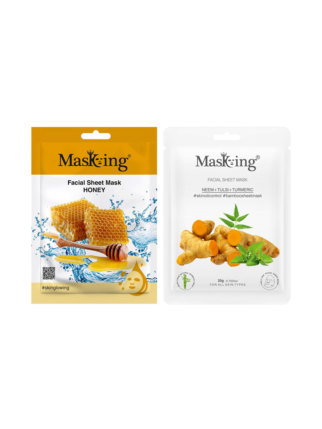 MasKing Set of 2 Beauty Bamboo Facial Sheet Mask - Honey & Neem Tulsi - 20 g Each
