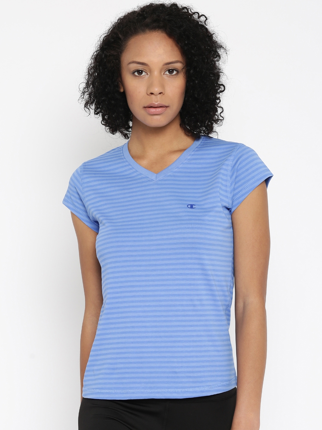 Champion Women V-Neck Cotton Turquoise Blue Shirt Size Medium RN 15763