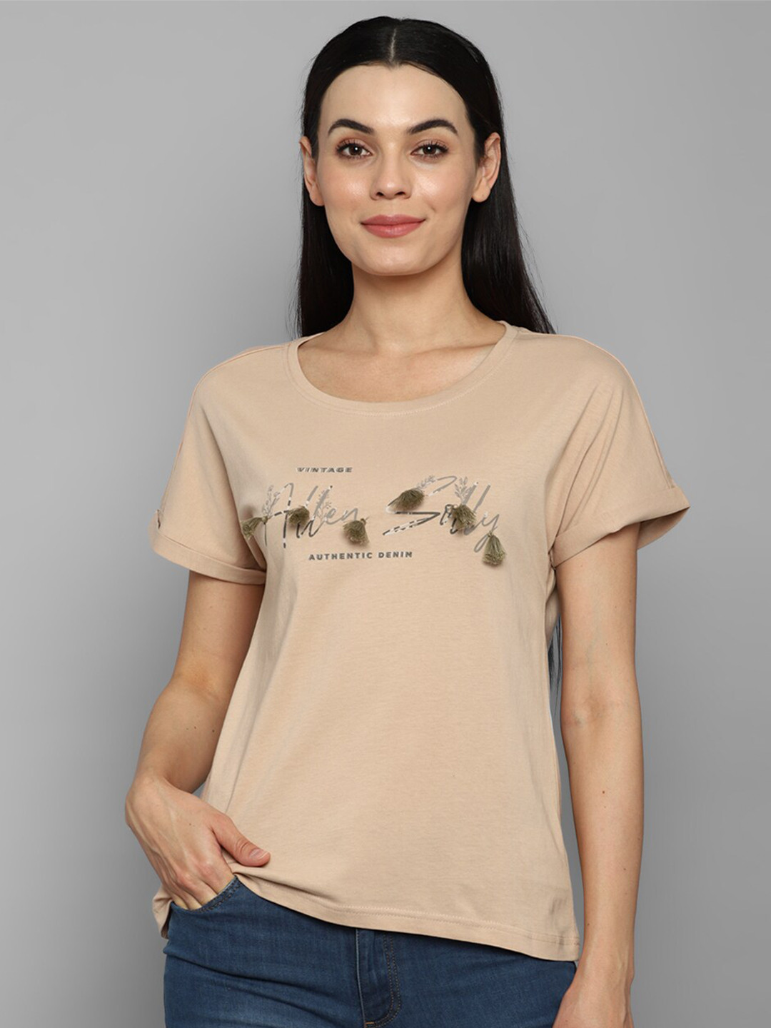 Allen Solly Woman Women Beige & sand dollar Printed T-shirt