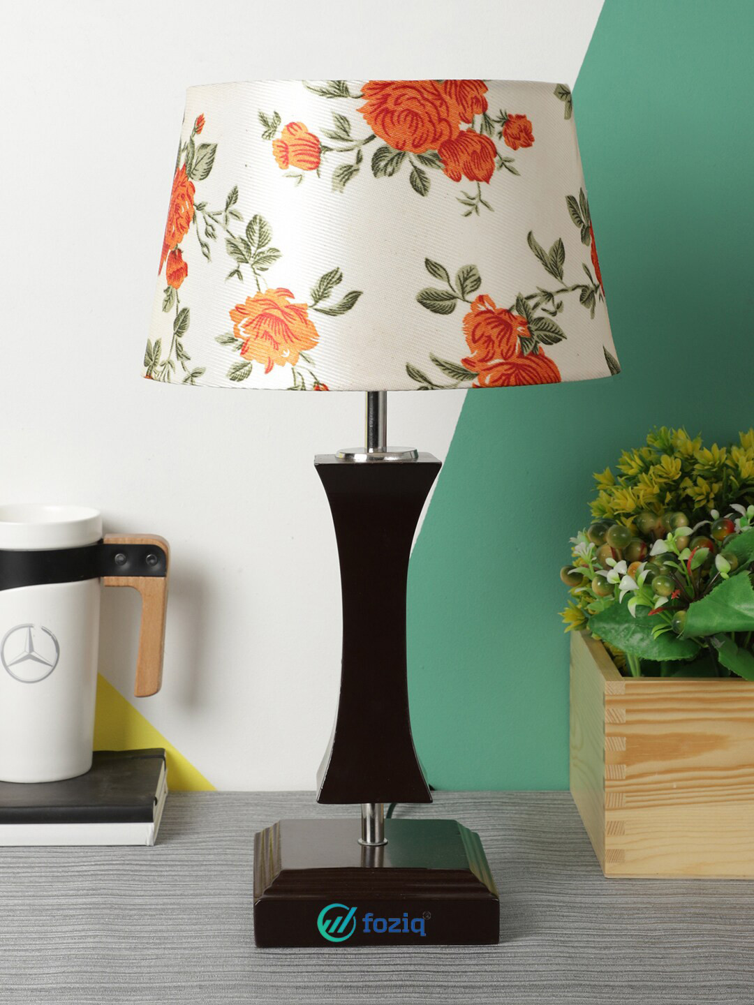 foziq Brown & Cream Printed Country Table Lamps