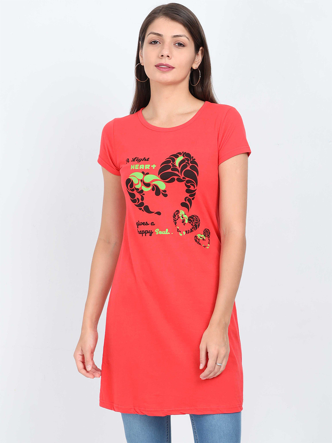 Fleximaa Coral & neon fuchsia Print Longline Top